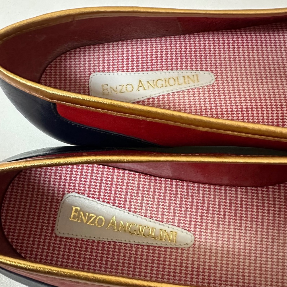 Vtg Enzo Angiolini 8M Liberty Leather Loafers Red Navy White Gold Square Toerty - Picture 3 of 11